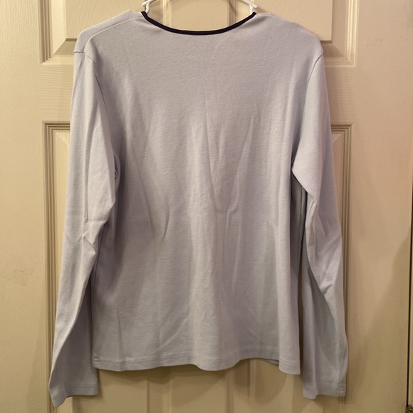 LL Bean Cardigan Sweater Pale Blue Lightweight Navy Trim Cotton Buttons WM SZ M - Picture 9 of 13